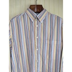 Roundtree & Yorke Shirt Mens Large Multi Color Stripe Button Down Cotton